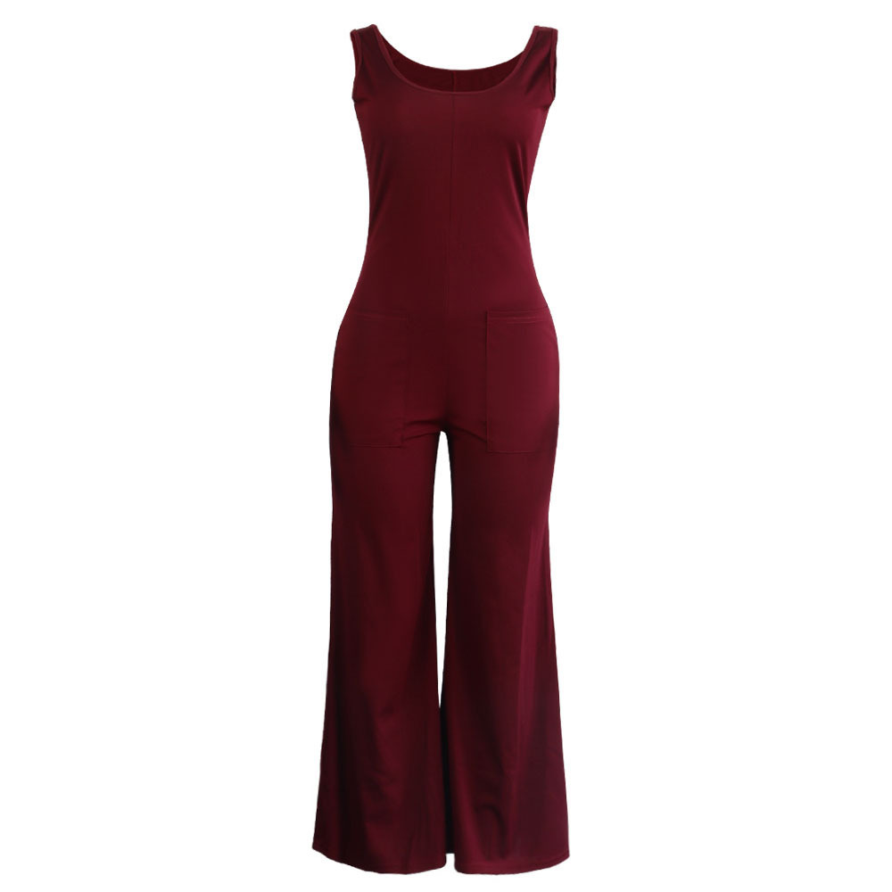 Autumn Sleeveless Scoop Neck Wide-Leg Jumpsuit women jumpsuits Castello Clothing Line