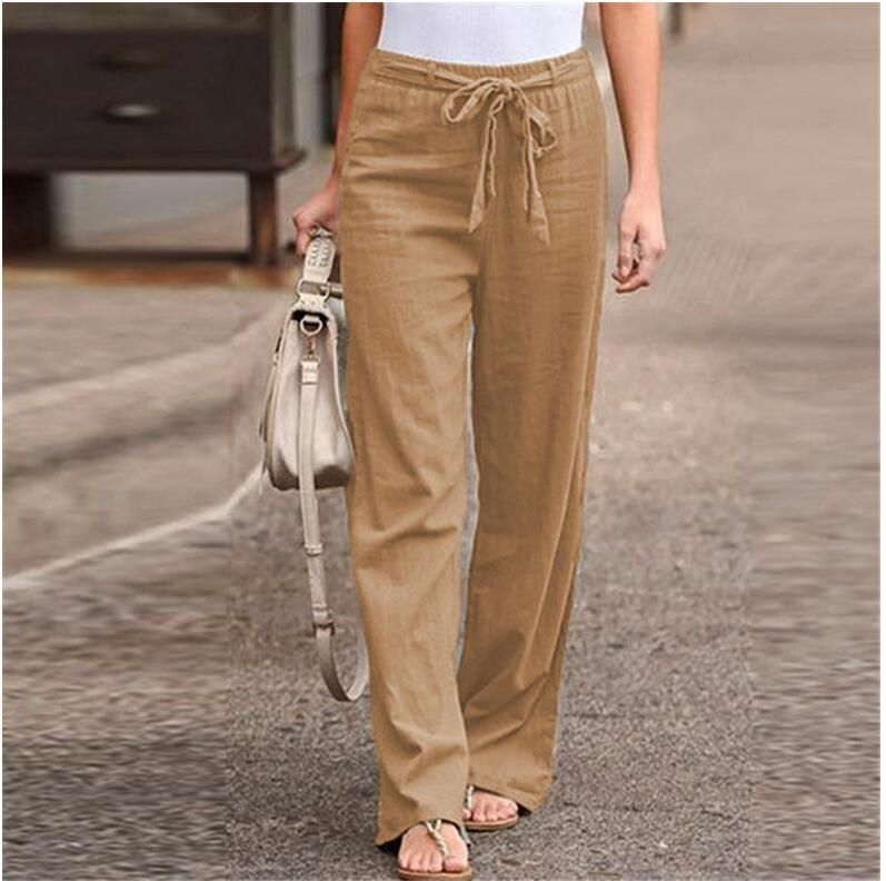 Evelyn High-Waisted Drawstring Linen Wide-Leg Pants Castello Clothing Line