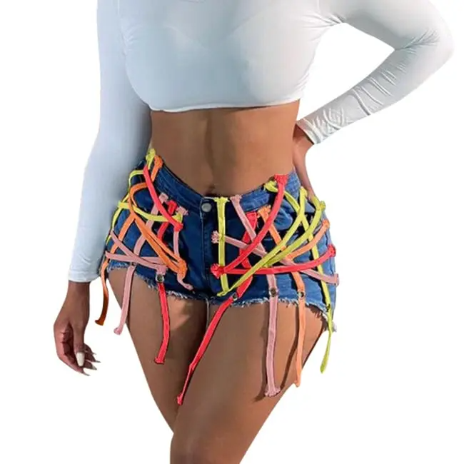 UrbanCage High-Waist Strappy Cutout Denim Shorts  Castello Clothing Line   