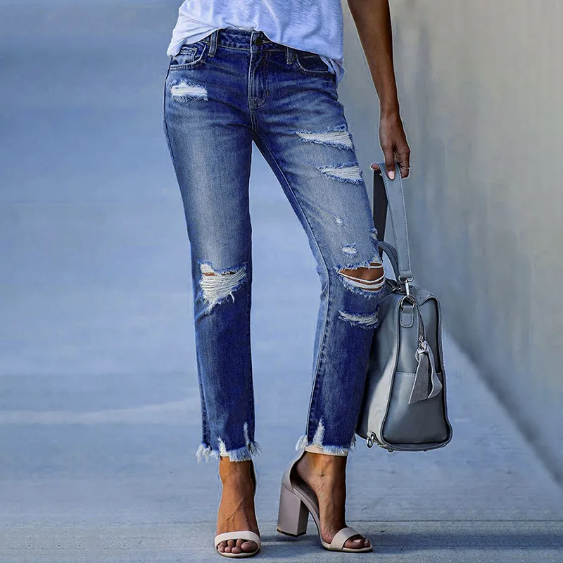 Ripped Raw Hem Jeans  Castello Clothing Line   