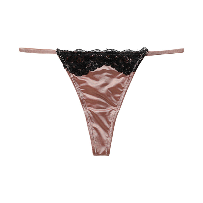 Satin Lace Trim Thong Panty  Castello Clothing Line   