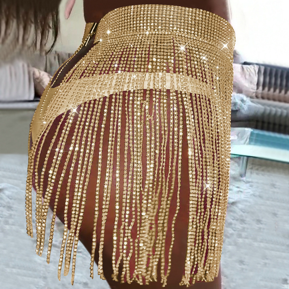 Strappy Rhinestone Mini Skirt  Castello Clothing Line   