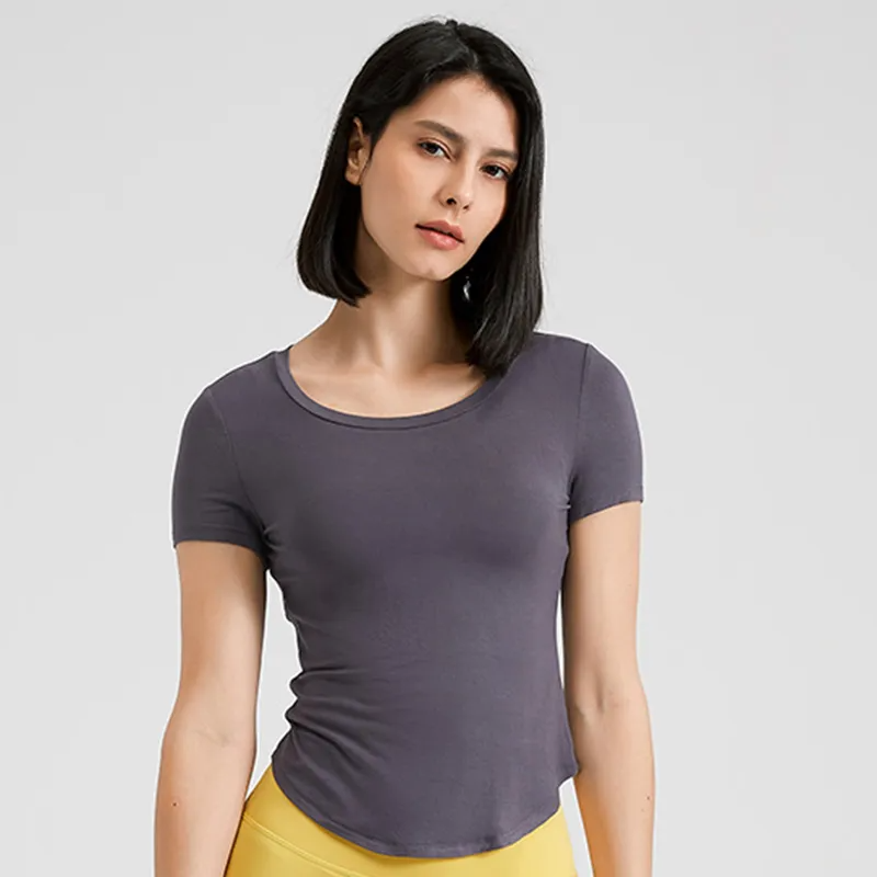 Elena Short Sleeve Twist Back Cutout Crop Top workout tops and t-shirts Castello Clothing Line