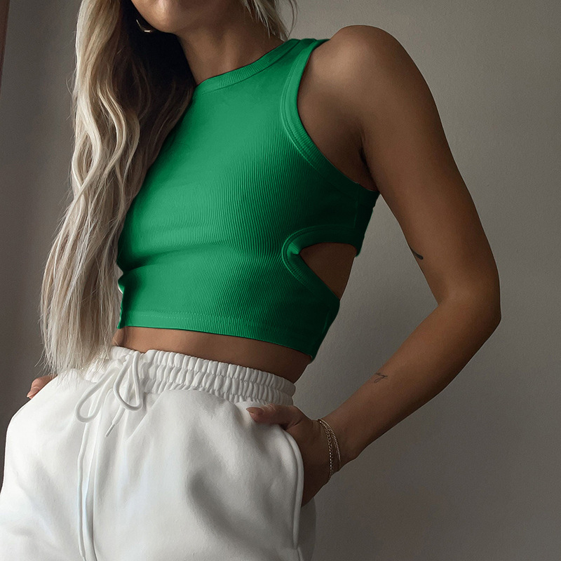 Tease Me Cut-Out Ribbed Crop Top  Castello Clothing Line   