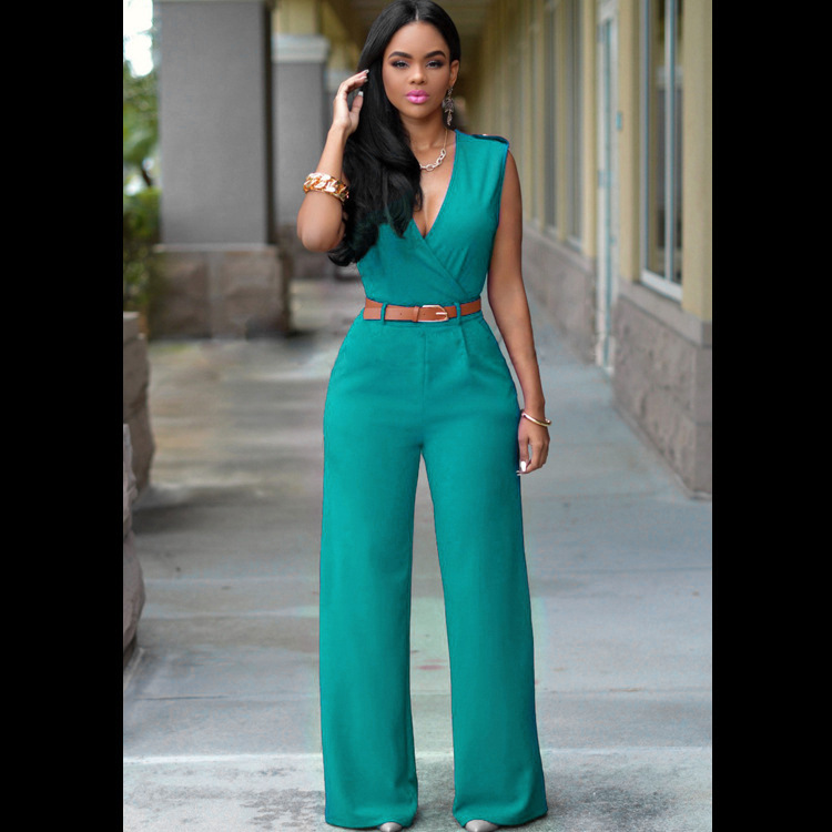 Lacey Sleeveless Wrap Belted Wide Leg Jumpsuit women jumpsuits Castello Clothing Line