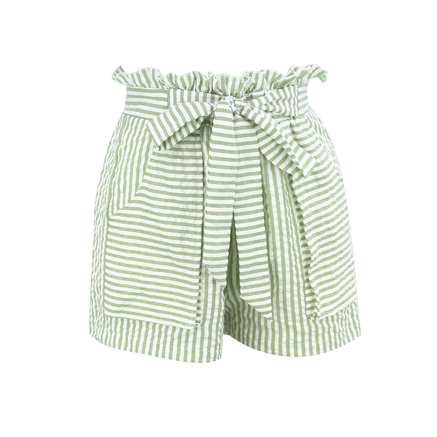 BreezeBloom High-Waist Paperbag Striped Shorts  Castello Clothing Line   