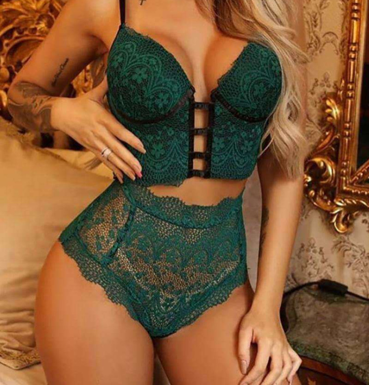 Sheer Lace Corset Bra & Panty Set  Castello Clothing Line   