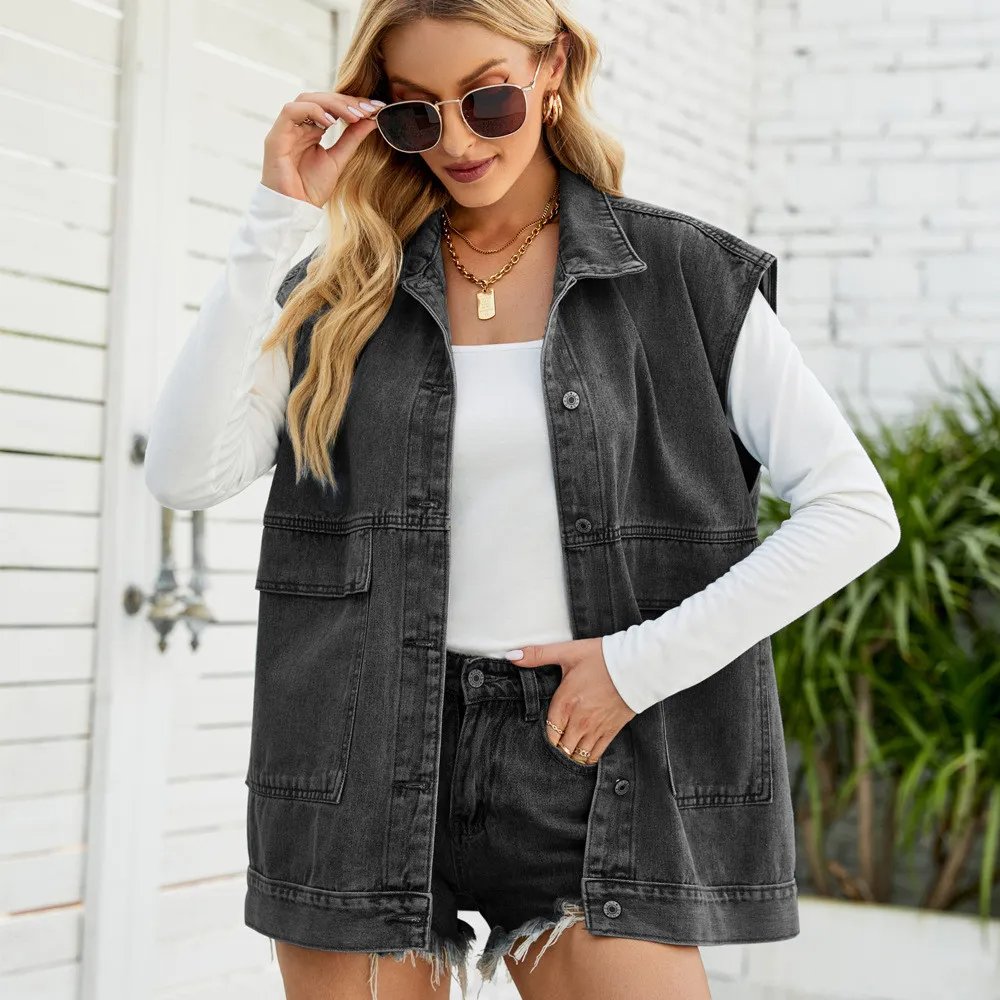 Venture Sleeveless Button-Up Denim Vest Castello Clothing Line