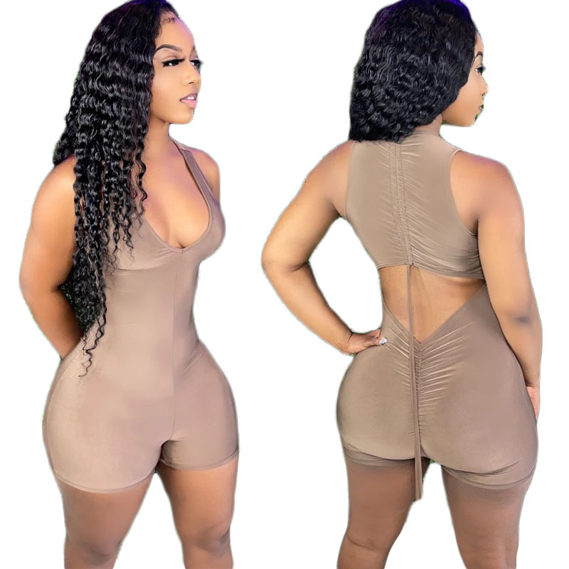 Flaunt Factor Ruched Halter Backless Romper  Castello Clothing Line   
