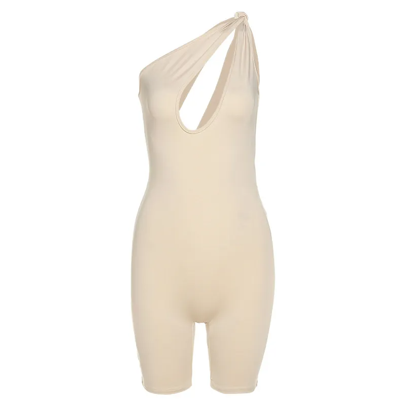 Twist Appeal One-Shoulder Cutout Romper  Castello Clothing Line   
