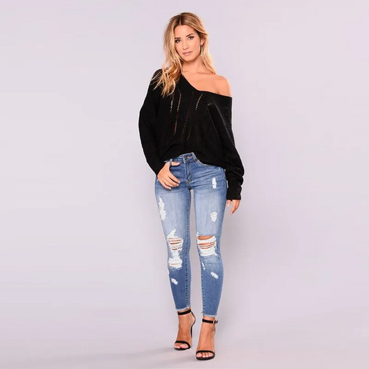 Distressed Diva Mid-Rise Jeans  Castello Clothing Line   