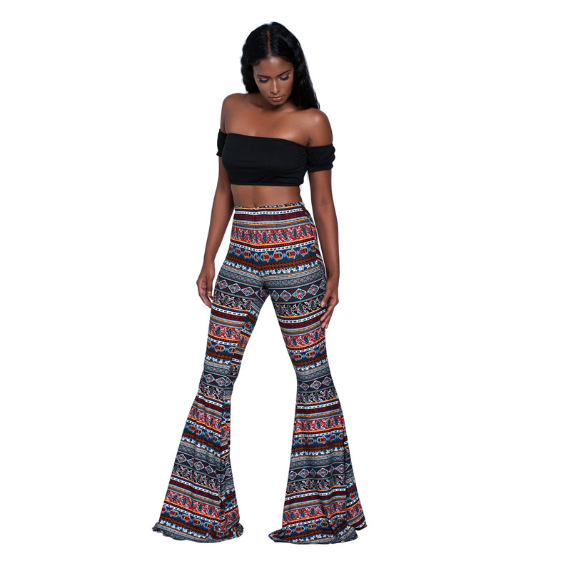 Lyra High-Waist Bohemian Print Flare Pants Castello Clothing Line