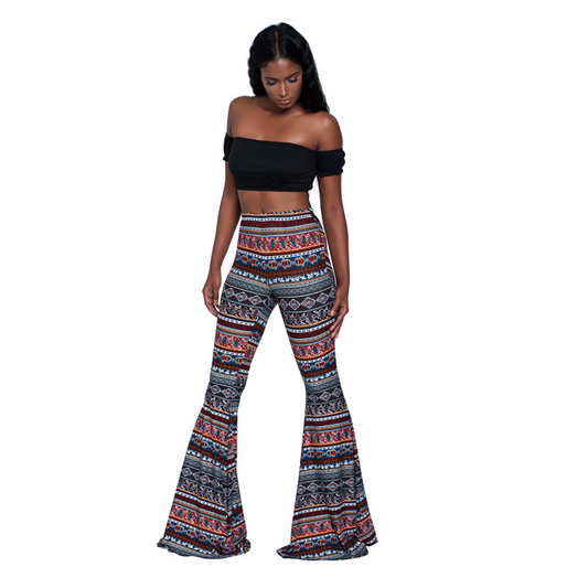 Lyra High-Waist Bohemian Print Flare Pants Castello Clothing Line