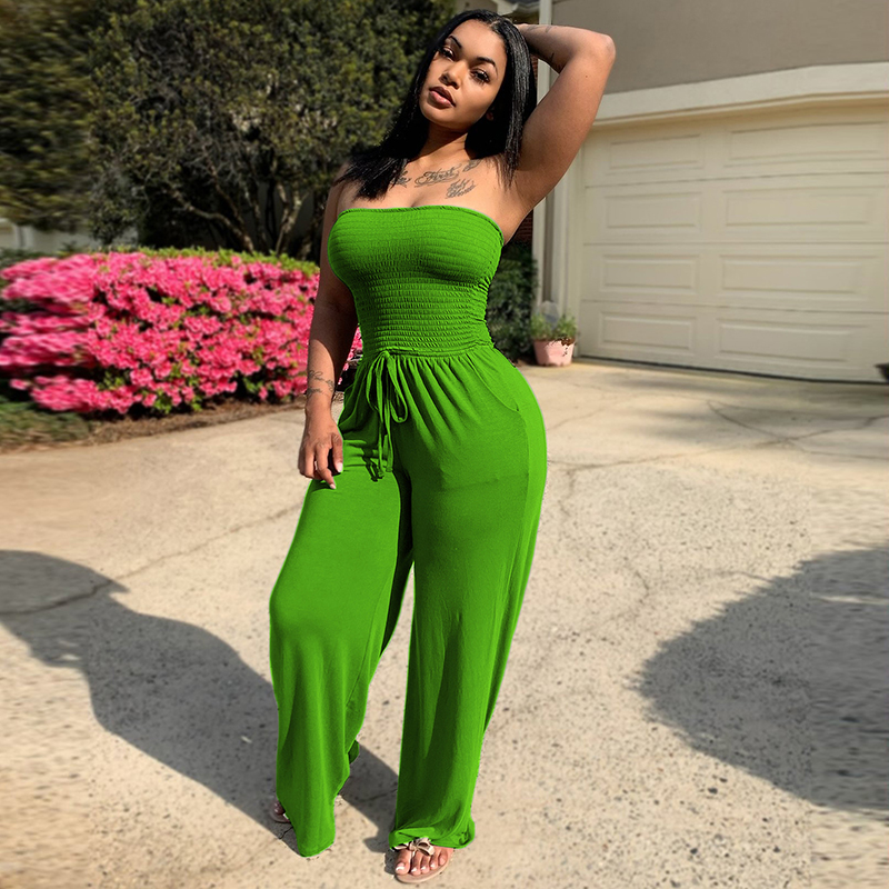 Anika Strapless Smocked Wide Leg Jumpsuit women jumpsuits Castello Clothing Line