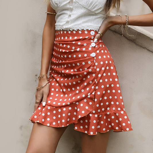 Polka Dot High Waist Ruffled Mini Skirt  Castello Clothing Line   