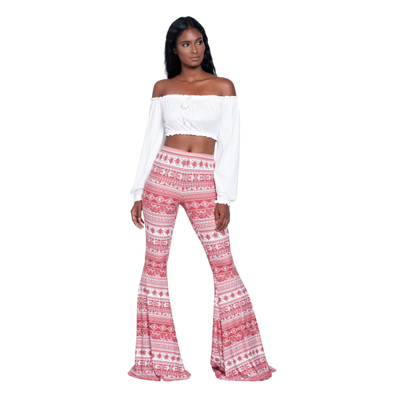 Lyra High-Waist Bohemian Print Flare Pants Castello Clothing Line