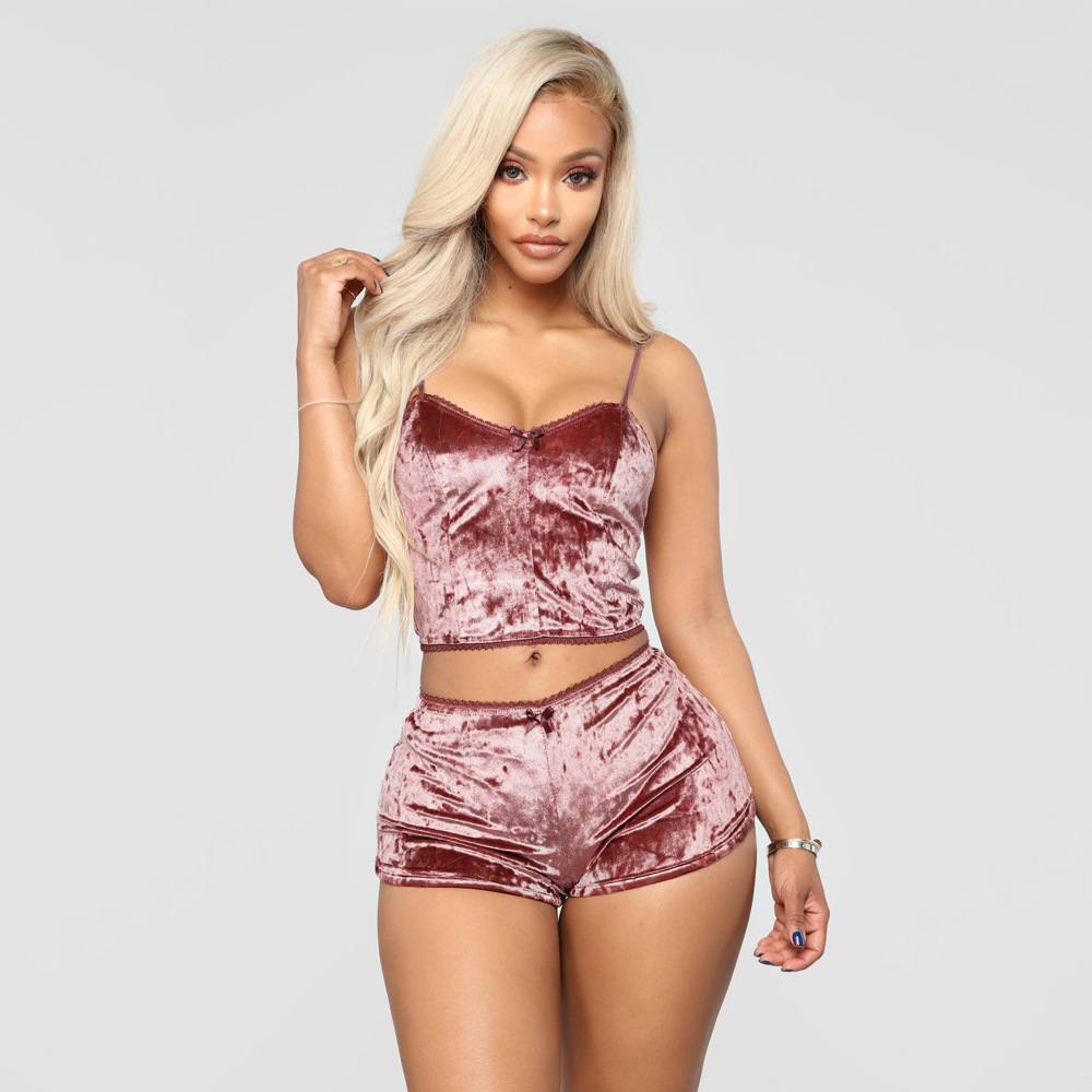 Sizzle Velvet Lace-Trim Cami & High-Waist Shorts Set  Castello Clothing Line   