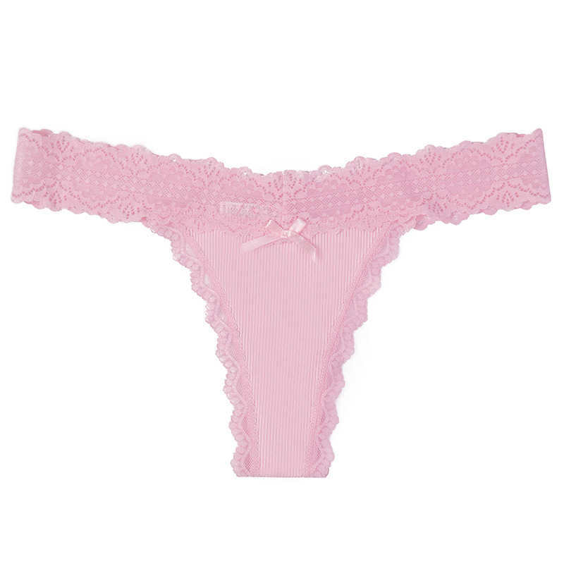 Ribbed Lace Trim Thong Panty  Castello Clothing Line   