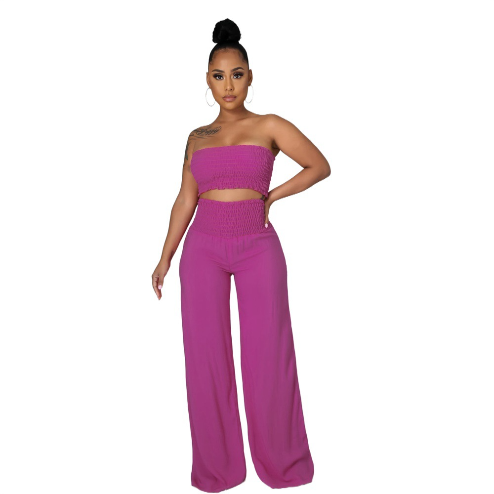 Smock Tube Top and Wide Leg Pants Set  Castello Clothing Line   