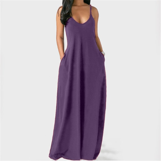 Seren Sleeveless V-Neck Pocket Maxi Dress maxi dress Castello Clothing Line