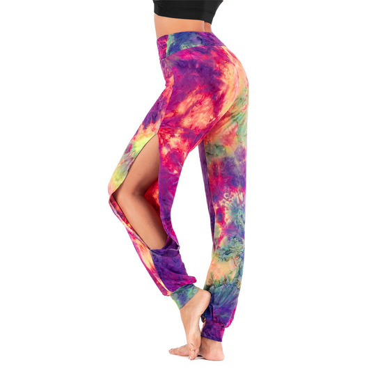 Tie Dye High Waist Yoga Pants with Side Slit  Castello Clothing Line   