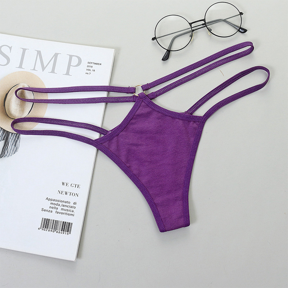 Strappy T-Back Thong Panty with Cut Out Front/Back, Metal Ring Detail (Spandex/Milk Fibre)  Castello Clothing Line   