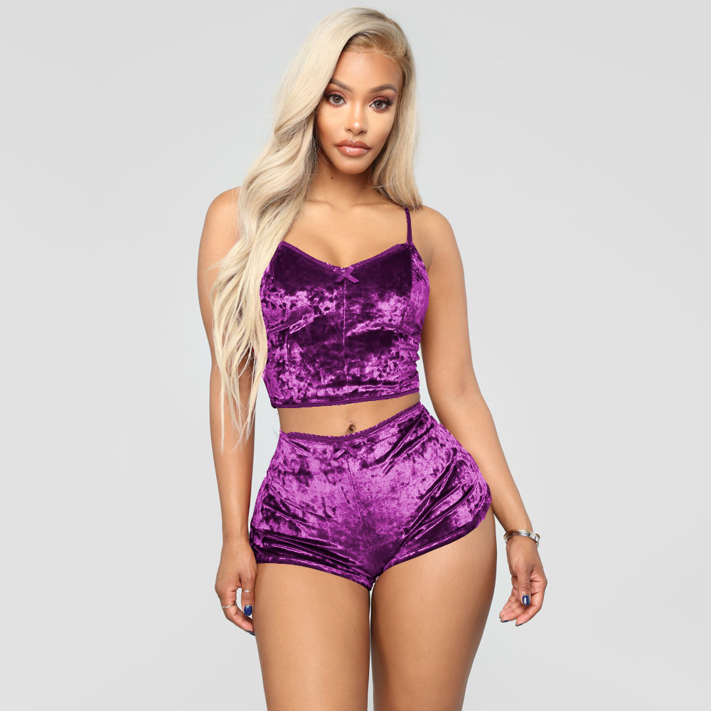 Sizzle Velvet Lace-Trim Cami & High-Waist Shorts Set  Castello Clothing Line   