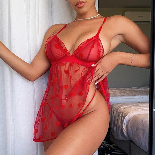 Sheer V Neck Lace Babydoll Nightie  Castello Clothing Line   