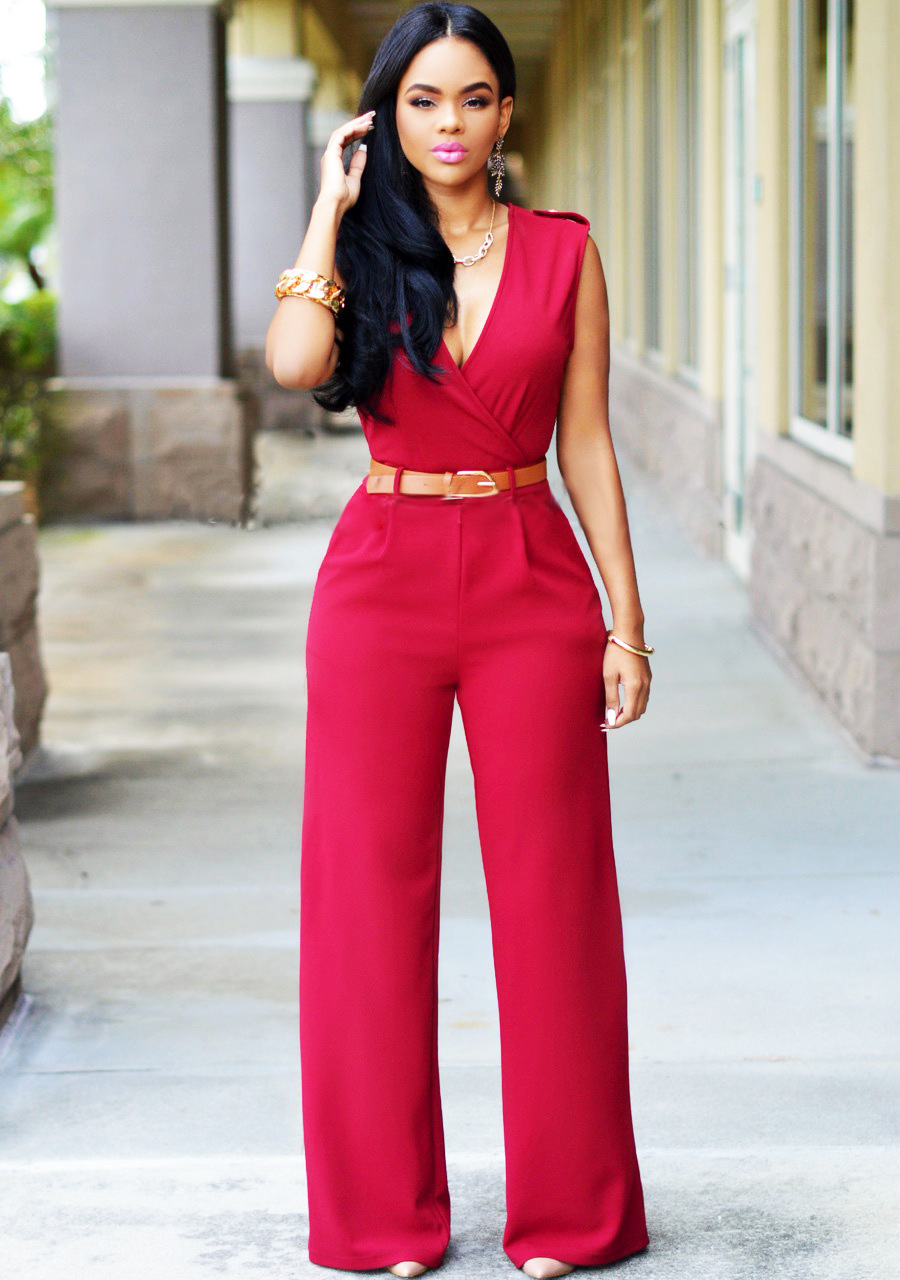 Lacey Sleeveless Wrap Belted Wide Leg Jumpsuit women jumpsuits Castello Clothing Line