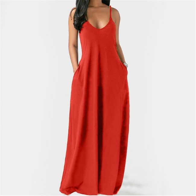 Seren Sleeveless V-Neck Pocket Maxi Dress maxi dress Castello Clothing Line