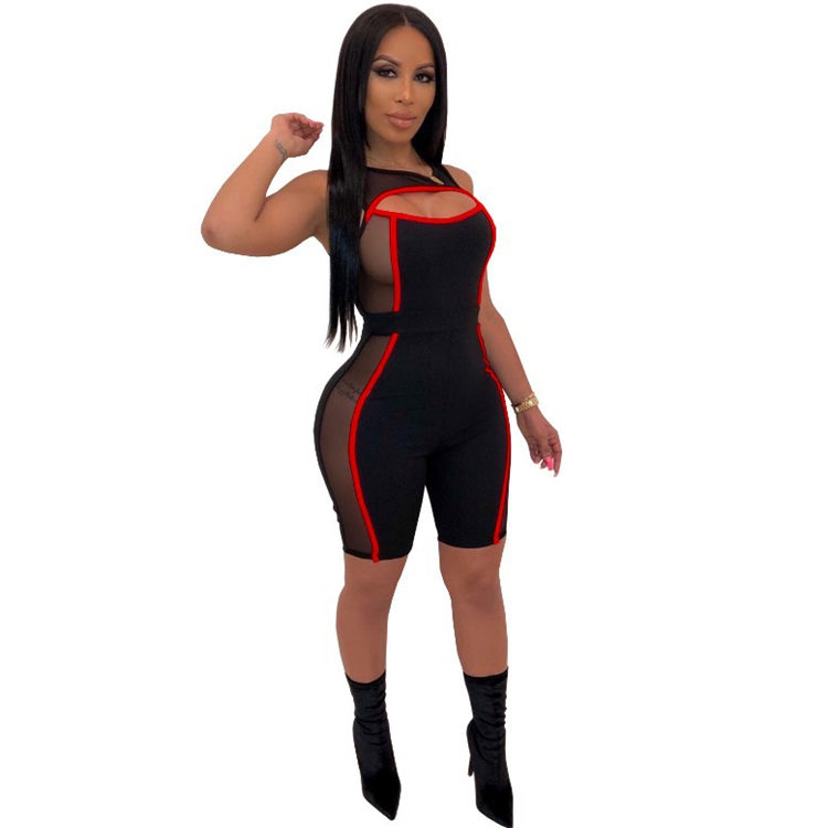Electric Edge Cutout Sheer-Panel Bodycon Romper  Castello Clothing Line   