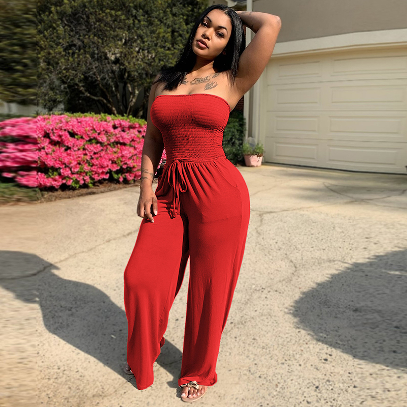 Anika Strapless Smocked Wide Leg Jumpsuit women jumpsuits Castello Clothing Line