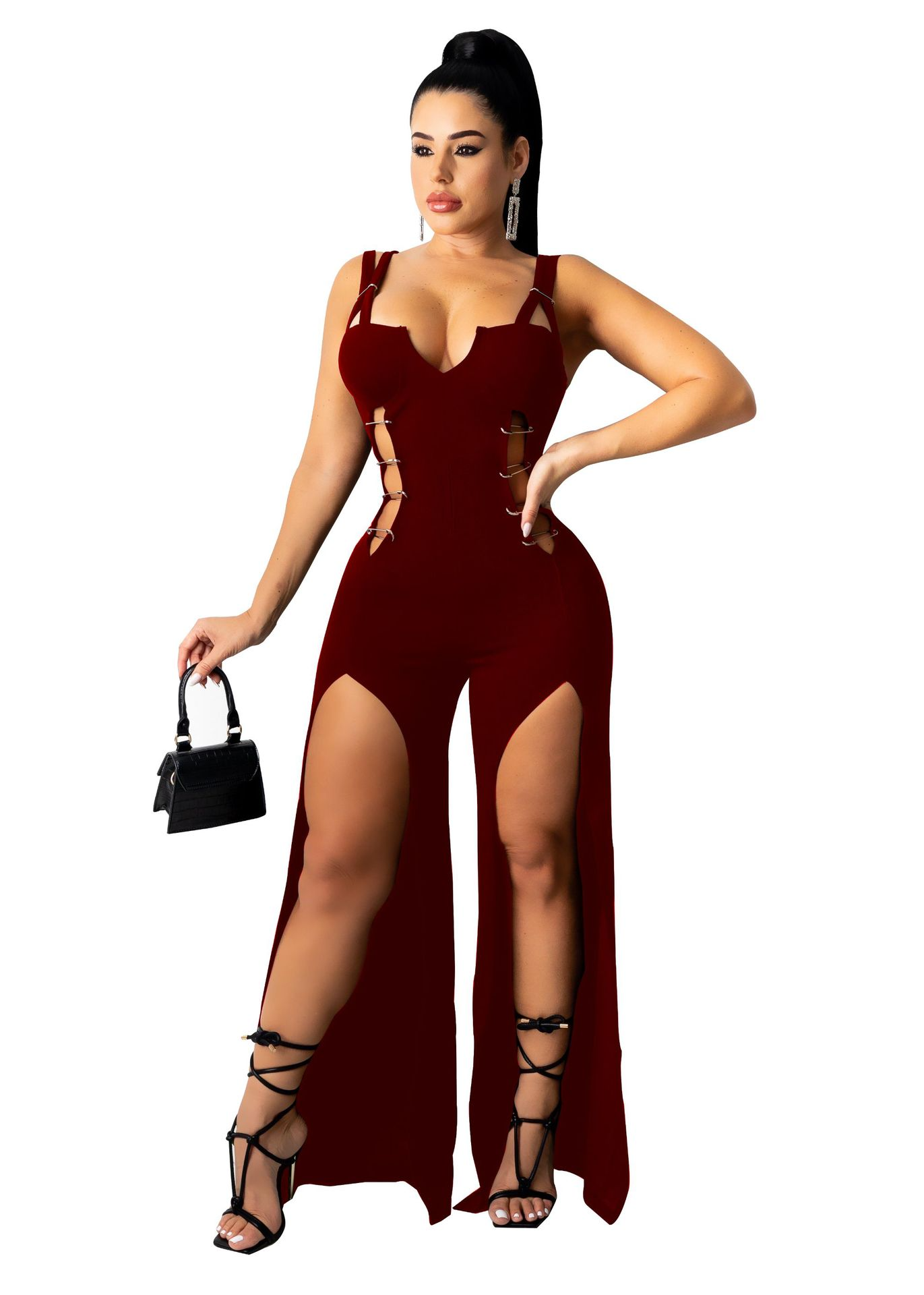 Vivian Sleeveless Cutout Lace-Up Split Leg Jumpsuit women jumpsuits Castello Clothing Line