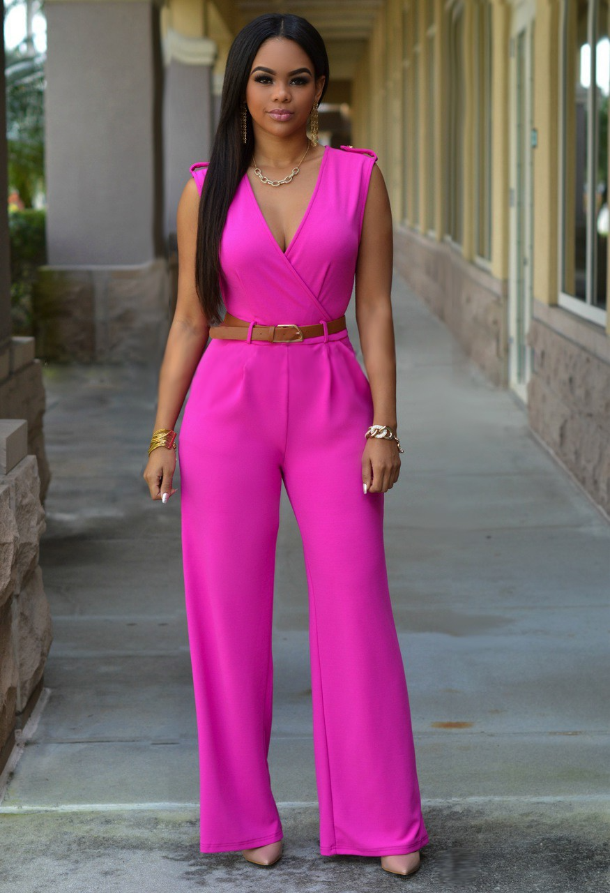Lacey Sleeveless Wrap Belted Wide Leg Jumpsuit women jumpsuits Castello Clothing Line