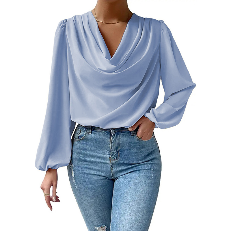 Lustre Draped Cowl Neck Long Sleeve Blouse Castello Clothing Line