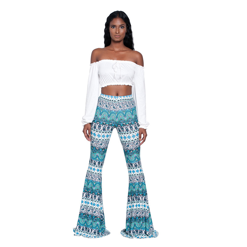 Lyra High-Waist Bohemian Print Flare Pants Castello Clothing Line