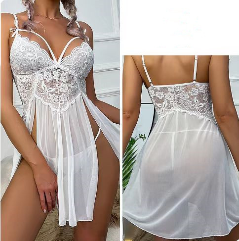 Sheer High Slit Lace Nightie  Castello Clothing Line   