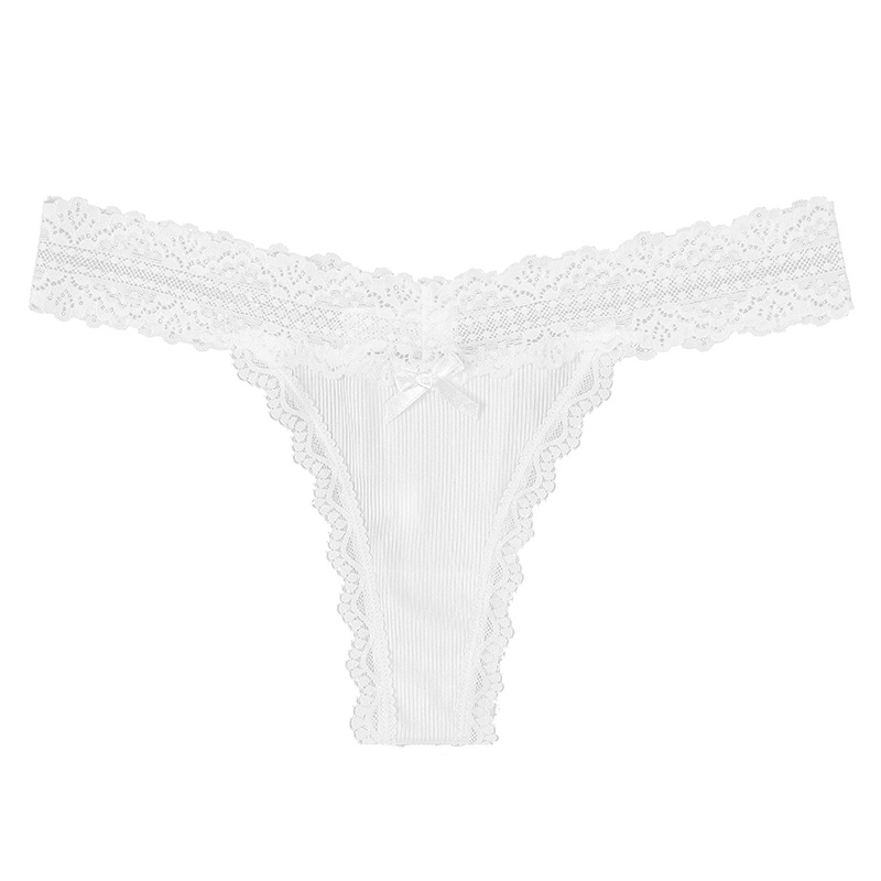 Ribbed Lace Trim Thong Panty  Castello Clothing Line   