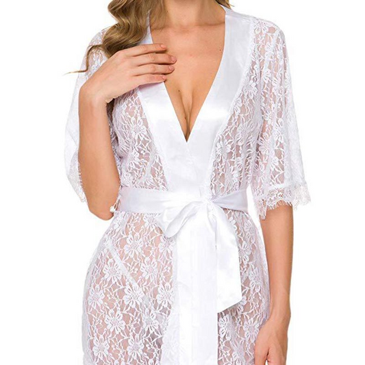 Scarlet Desire Sheer Lace Short Robe with Satin Tie  Castello Clothing Line   
