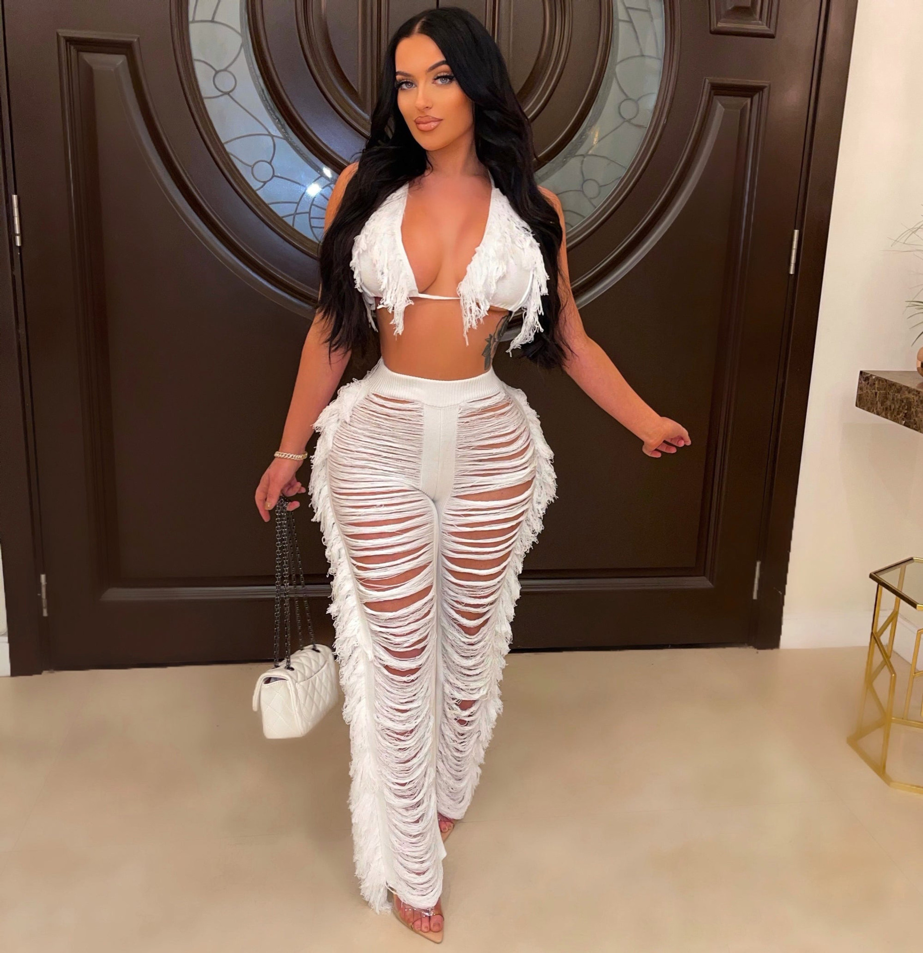 Ripped Tassel 2-Piece Pants Set  Castello Clothing Line   