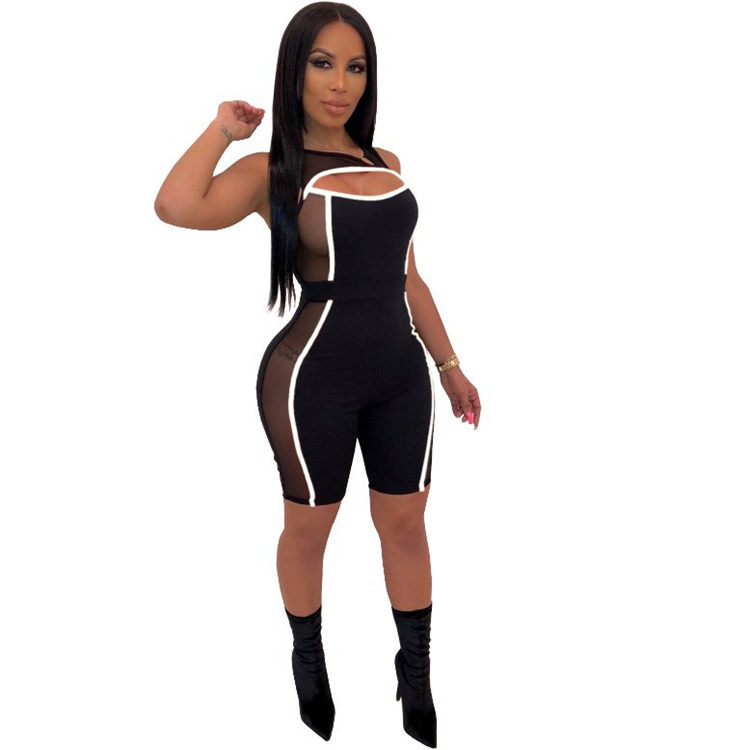 Electric Edge Cutout Sheer-Panel Bodycon Romper  Castello Clothing Line   