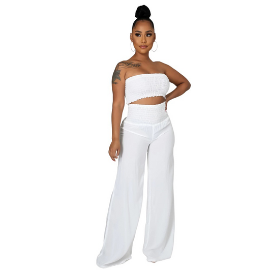 Smock Tube Top and Wide Leg Pants Set  Castello Clothing Line   