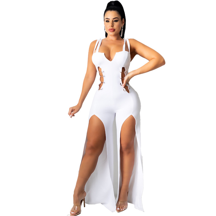 Vivian Sleeveless Cutout Lace-Up Split Leg Jumpsuit women jumpsuits Castello Clothing Line