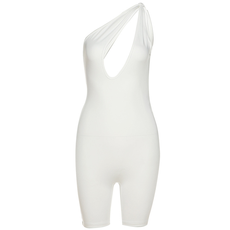 Twist Appeal One-Shoulder Cutout Romper  Castello Clothing Line   