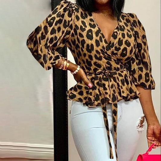 Fierce Charm Wrap V-Neck Peplum Blouse  Castello Clothing Line   
