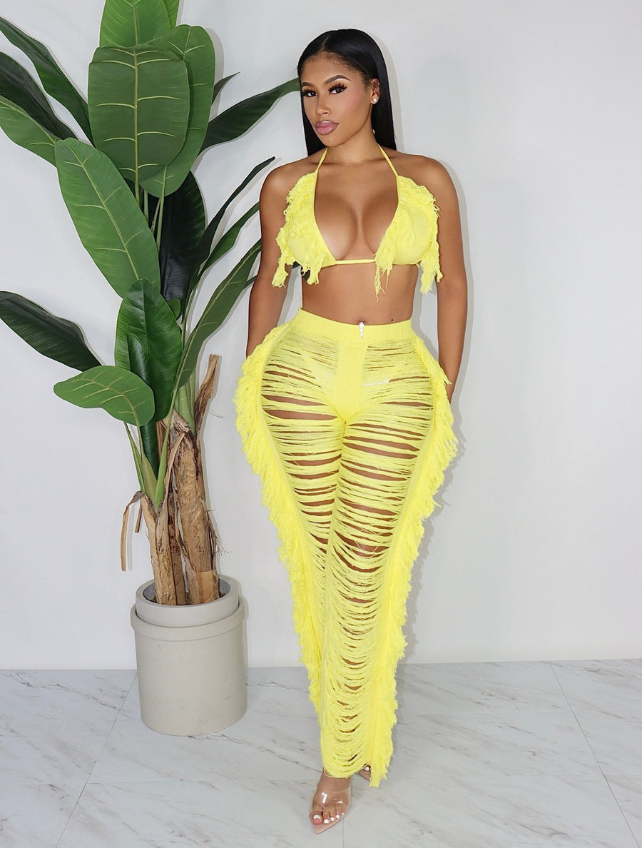Ripped Tassel 2-Piece Pants Set  Castello Clothing Line   