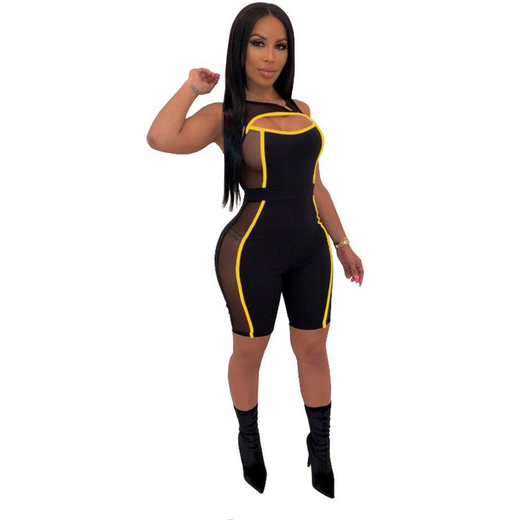 Electric Edge Cutout Sheer-Panel Bodycon Romper  Castello Clothing Line   