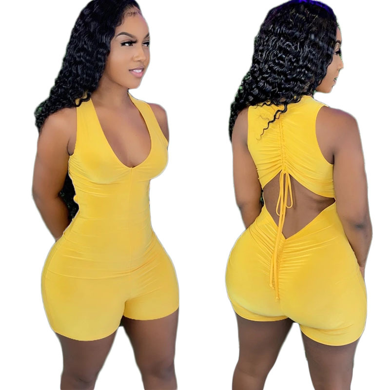 Flaunt Factor Ruched Halter Backless Romper  Castello Clothing Line   