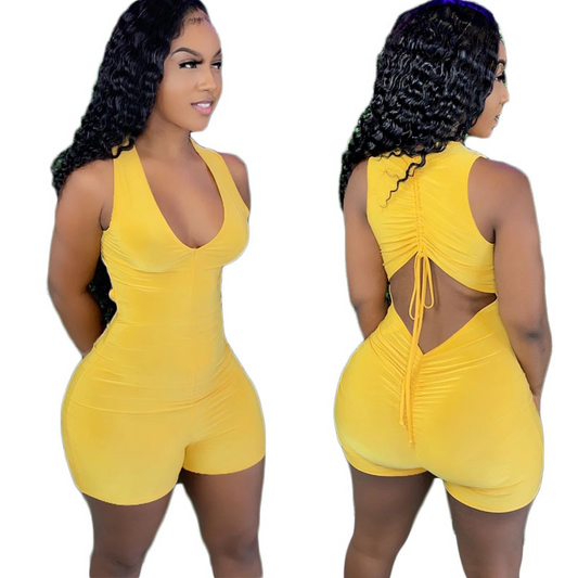 Flaunt Factor Ruched Halter Backless Romper  Castello Clothing Line   