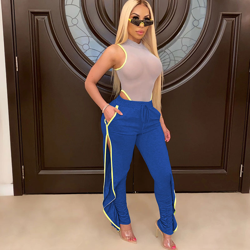 Selena High-Waist Ruched Split-Leg Drawstring Pants Castello Clothing Line